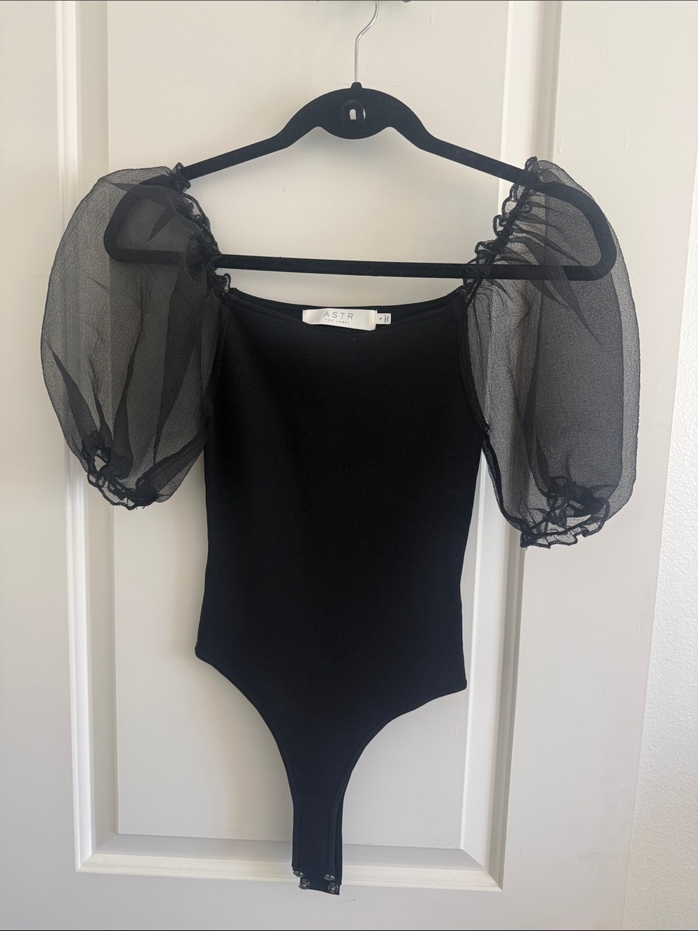 Astr Black Puff Sleeve Bodysuit